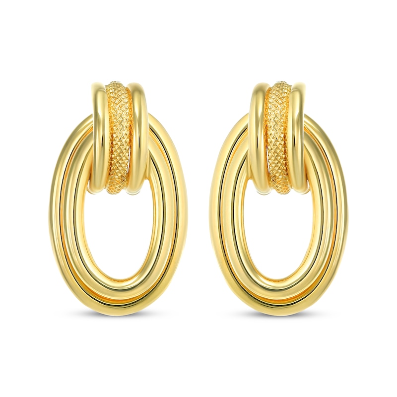 Main Image 2 of Reaura Polished & Mesh Oval Doorknocker Earrings Repurposed 14K Yellow Gold