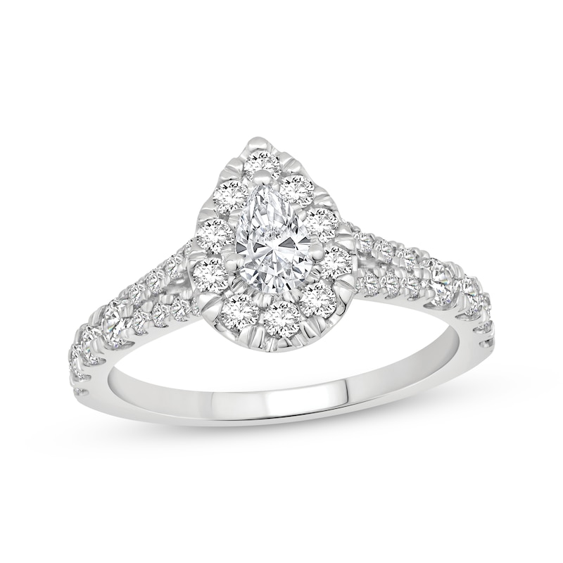 Main Image 1 of Now + Forever Lab-Grown Diamonds Pear-Shaped Halo Engagement Ring 1 ct tw 14K White Gold