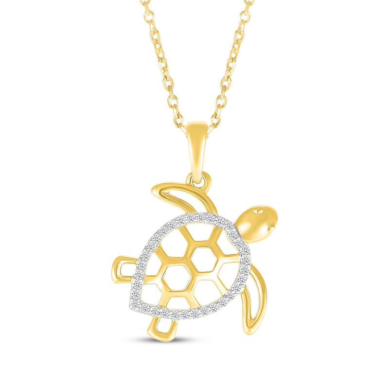 Main Image 1 of Diamond Turtle Necklace 1/10 ct tw 10K Yellow Gold 18"