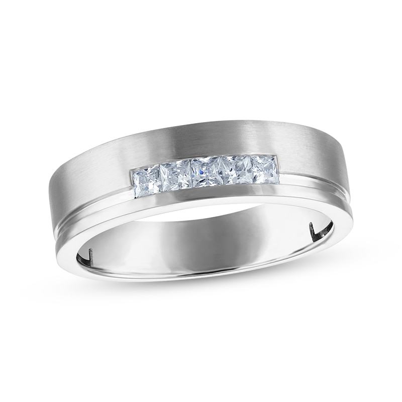 Main Image 1 of Now + Forever Men's Square-Cut Diamond Offset Wedding Band 1/3 ct tw 10K White Gold