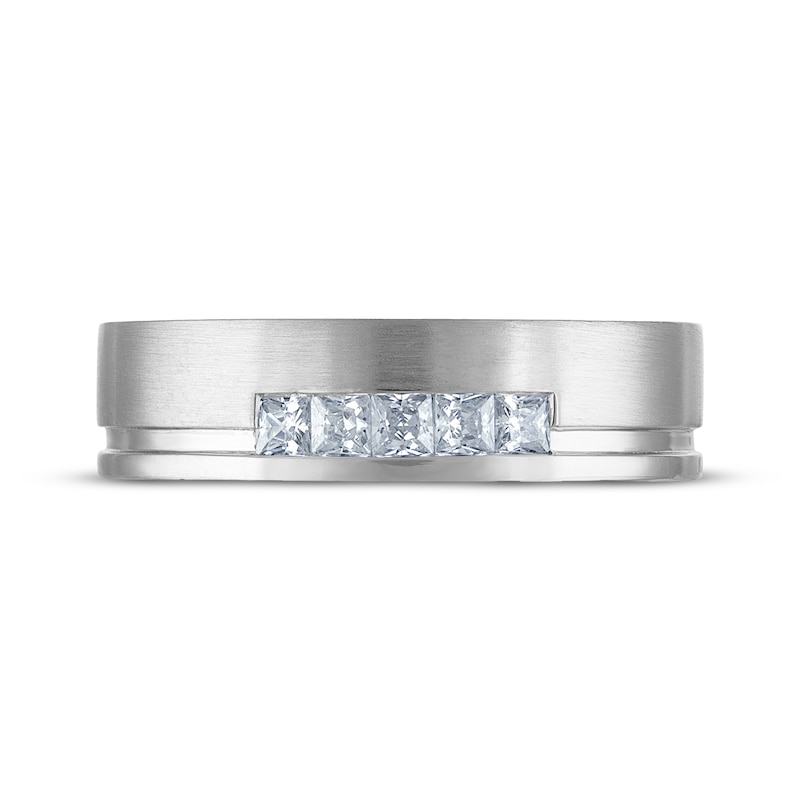 Main Image 3 of Now + Forever Men's Square-Cut Diamond Offset Wedding Band 1/3 ct tw 10K White Gold