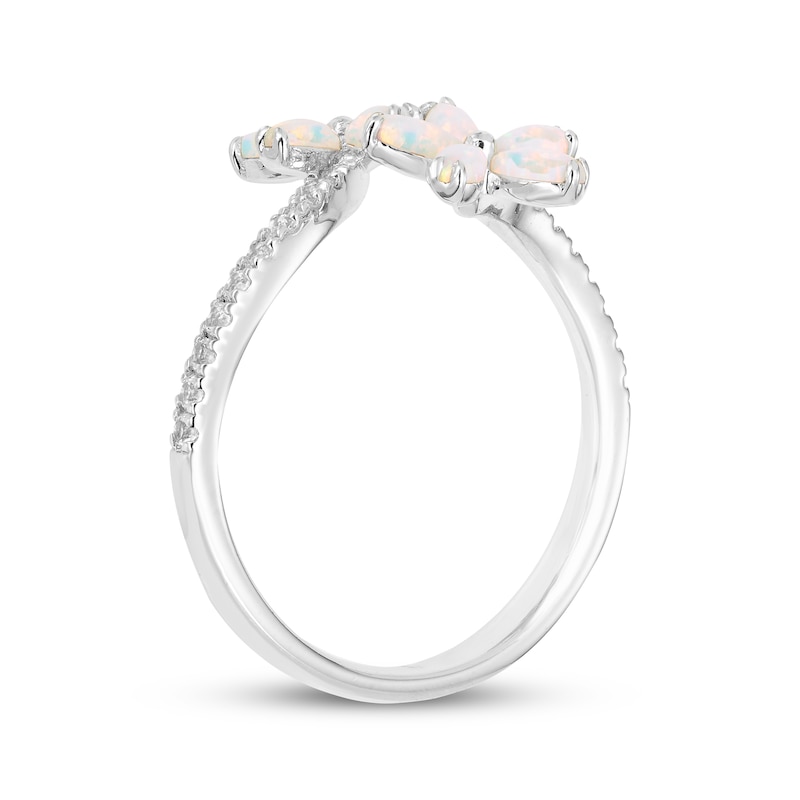 Main Image 2 of Marquise-Cut Lab-Created Opal & White Lab-Created Sapphire Flower Bypass Ring Sterling Silver