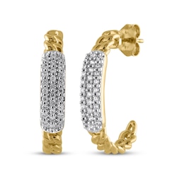 STUDIO BY KAY Multi-Diamond Chain Link J-Hoop Earrings 1/3 ct tw 24K Yellow Gold Vermeil Sterling Silver