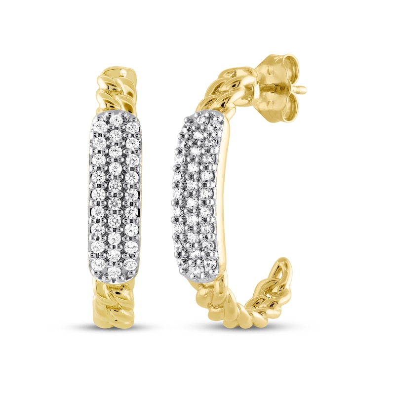 Main Image 1 of STUDIO BY KAY Multi-Diamond Chain Link J-Hoop Earrings 1/3 ct tw 24K Yellow Gold Vermeil Sterling Silver