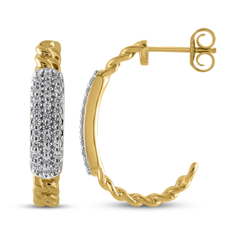 Main Image 3 of STUDIO BY KAY Multi-Diamond Chain Link J-Hoop Earrings 1/3 ct tw 24K Yellow Gold Vermeil Sterling Silver