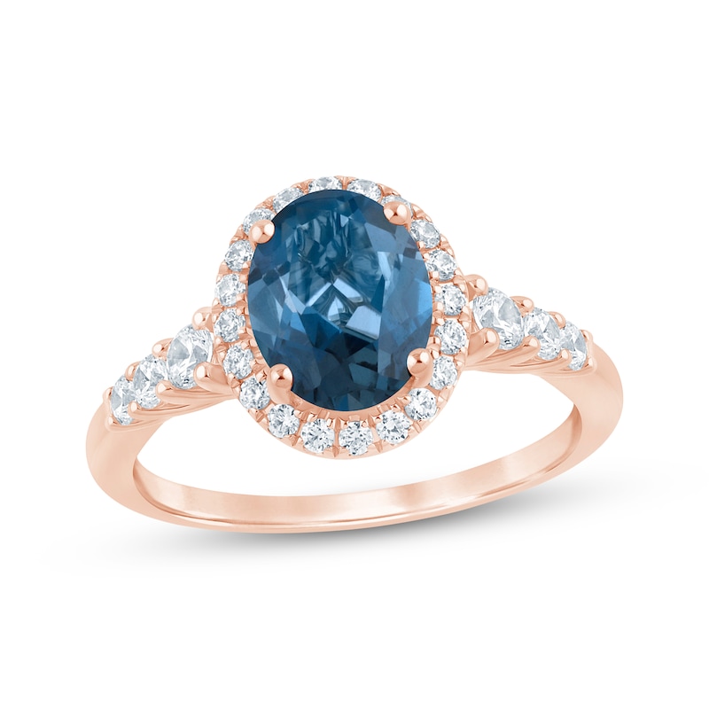 Main Image 1 of Now + Forever Oval-Cut London Blue Topaz & Diamond Halo Engagement Ring 3/8 ct tw 14K Rose Gold