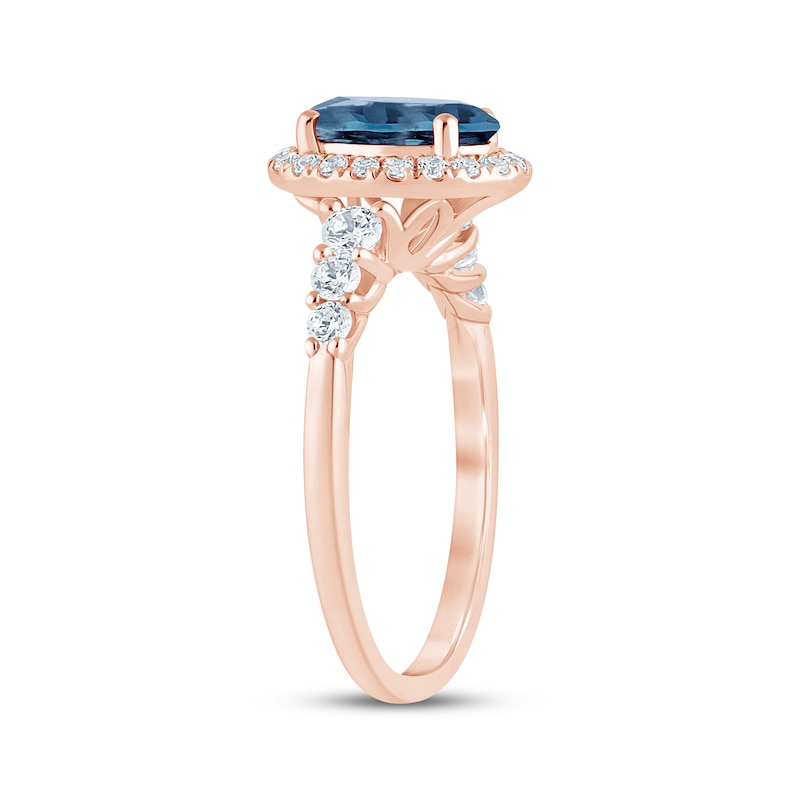 Main Image 2 of Now + Forever Oval-Cut London Blue Topaz & Diamond Halo Engagement Ring 3/8 ct tw 14K Rose Gold