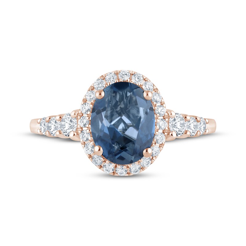 Main Image 3 of Now + Forever Oval-Cut London Blue Topaz & Diamond Halo Engagement Ring 3/8 ct tw 14K Rose Gold