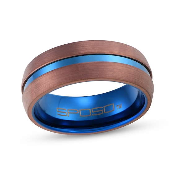 Men's Wedding Band Brown & Blue Ion-Plated Tungsten Carbide 8mm