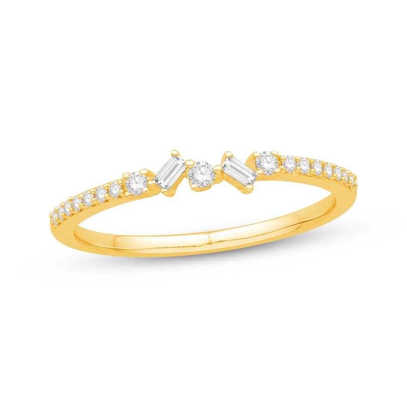 Main Image 1 of Now + Forever Baguette & Round-Cut Diamond Scatter Anniversary Ring 1/6 ct tw 10K Yellow Gold