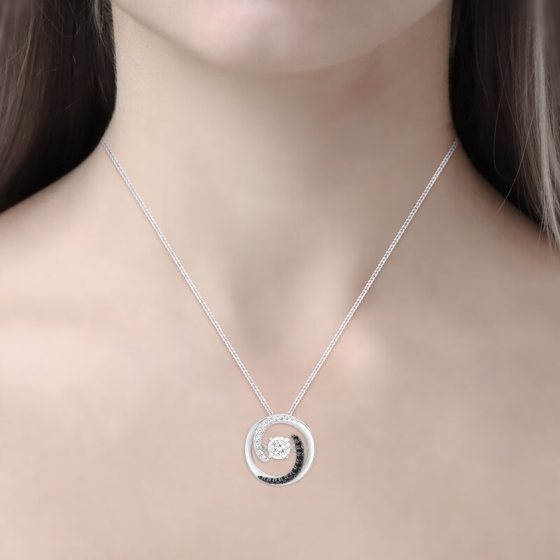 Main Image 2 of Unstoppable Love White & Black Diamond Swirling Circle Necklace 1/4 ct tw 10K White Gold 19&quot;