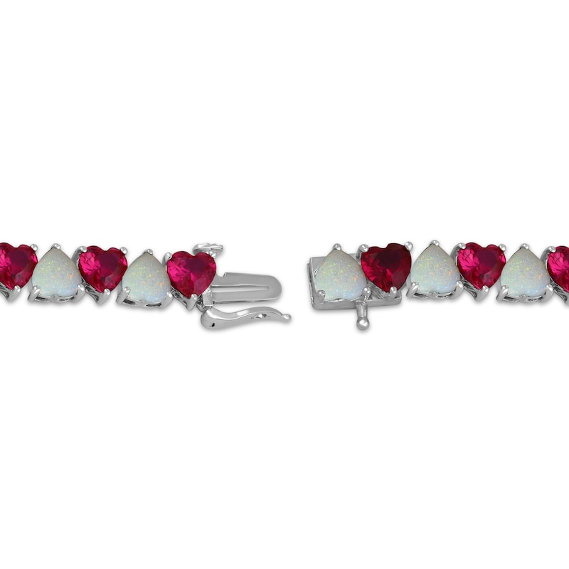Main Image 3 of Heart-Shaped Lab-Created Opal & Lab-Created Ruby Tennis Bracelet Sterling Silver 7.5&quot;