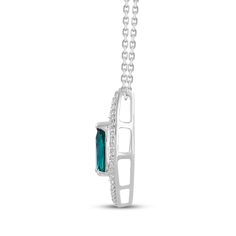 Main Image 2 of Pear-Shaped Lab-Created Emerald & White Lab-Created Sapphire Necklace Sterling Silver 18&quot;