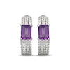 Thumbnail Image 2 of Emerald-Cut Amethyst & White Lab-Created Sapphire Huggie Hoop Earrings Sterling Silver