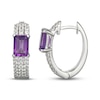 Thumbnail Image 3 of Emerald-Cut Amethyst & White Lab-Created Sapphire Huggie Hoop Earrings Sterling Silver