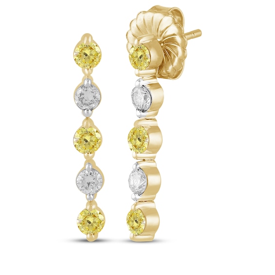 Yellow & White Lab-Grown Diamond Alternating Drop Earrings 1 ct tw 10K Yellow Gold