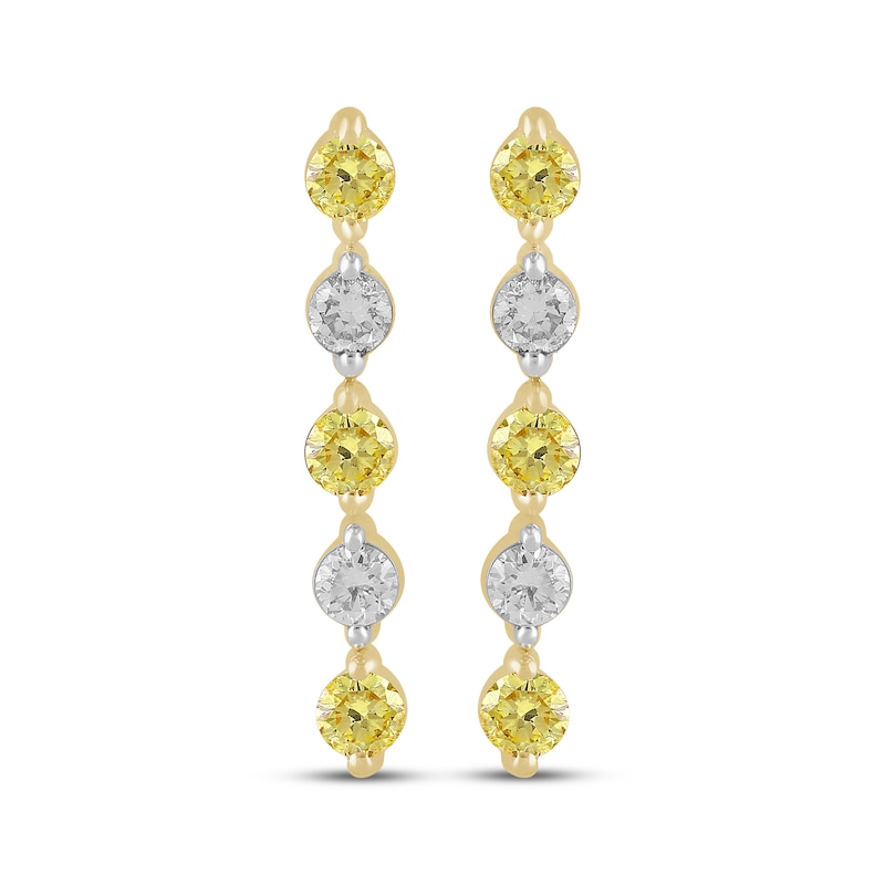 Main Image 2 of Yellow & White Lab-Grown Diamond Alternating Drop Earrings 1 ct tw 10K Yellow Gold