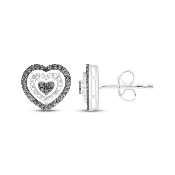 Black & White Diamond Heart Stud Earrings 1/15 ct tw Sterling Silver
