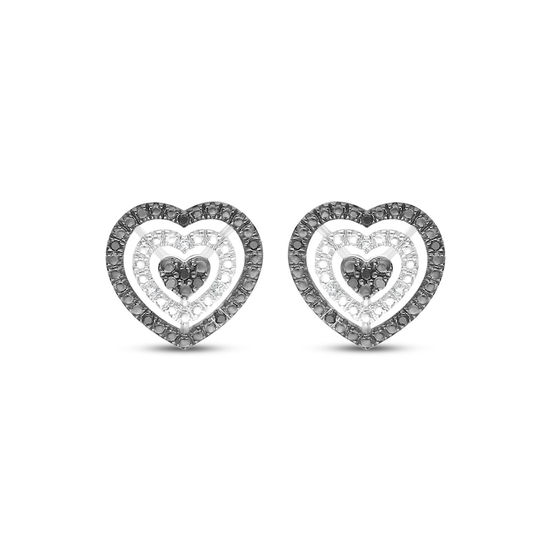 Main Image 2 of Black & White Diamond Heart Stud Earrings 1/15 ct tw Sterling Silver