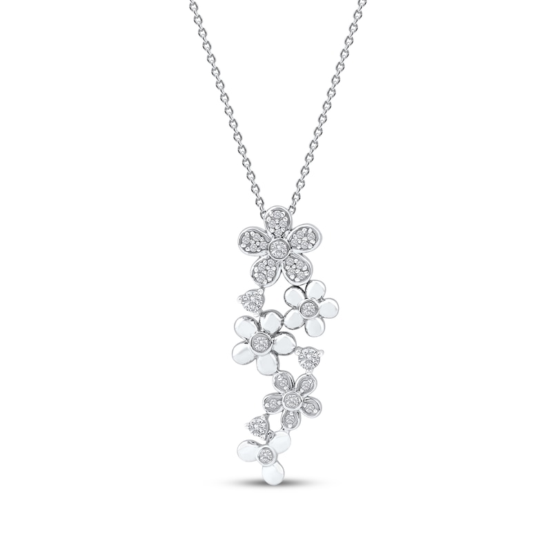 Main Image 1 of Diamond Flower Drop Necklace 1/4 ct tw 10K White Gold 18"