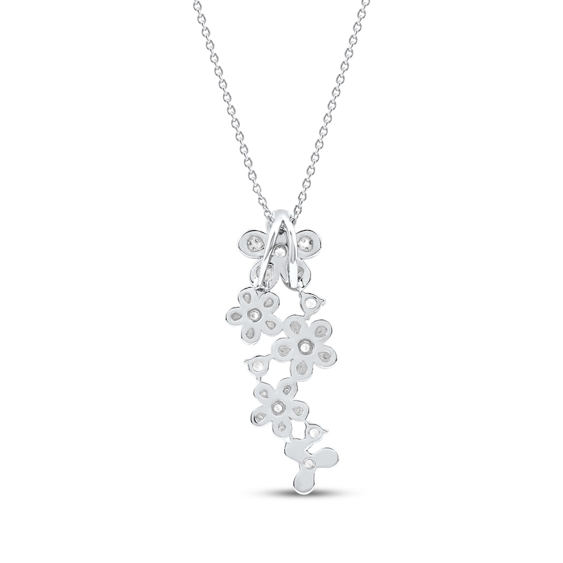 Main Image 3 of Diamond Flower Drop Necklace 1/4 ct tw 10K White Gold 18"
