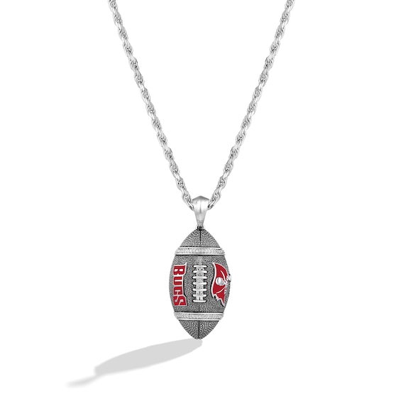 True Fans Tampa Bay Buccaneers 1/20 CT. T.W. Diamond Vertical Football Necklace in Sterling Silver