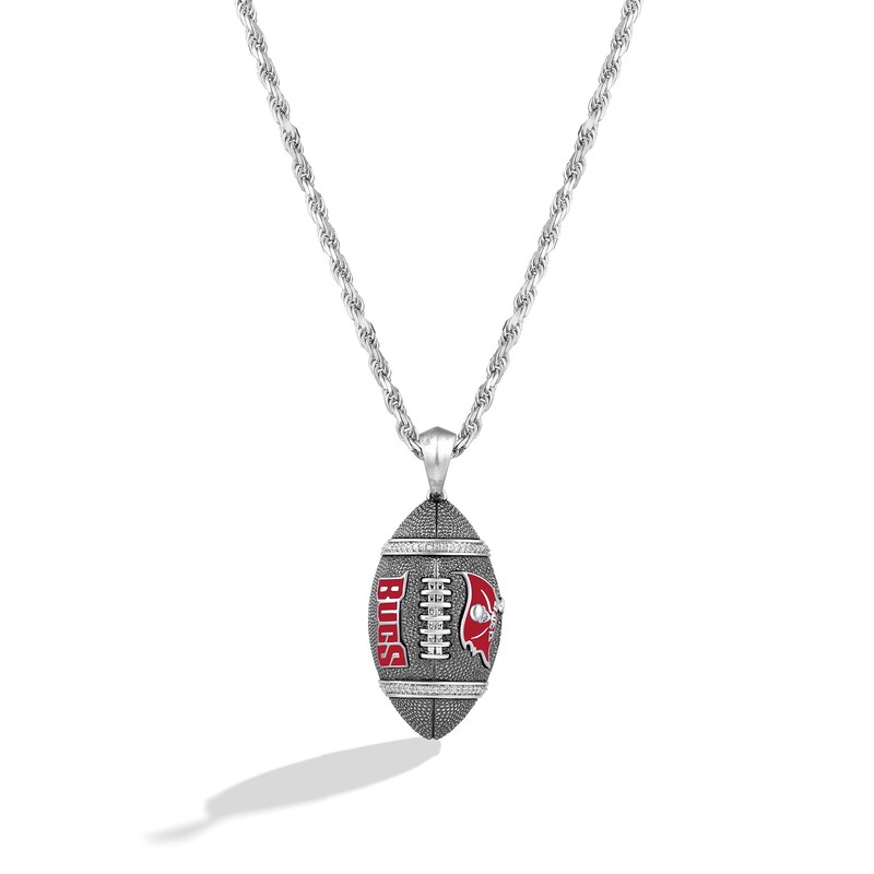 Main Image 1 of True Fans Tampa Bay Buccaneers 1/20 CT. T.W. Diamond Vertical Football Necklace in Sterling Silver
