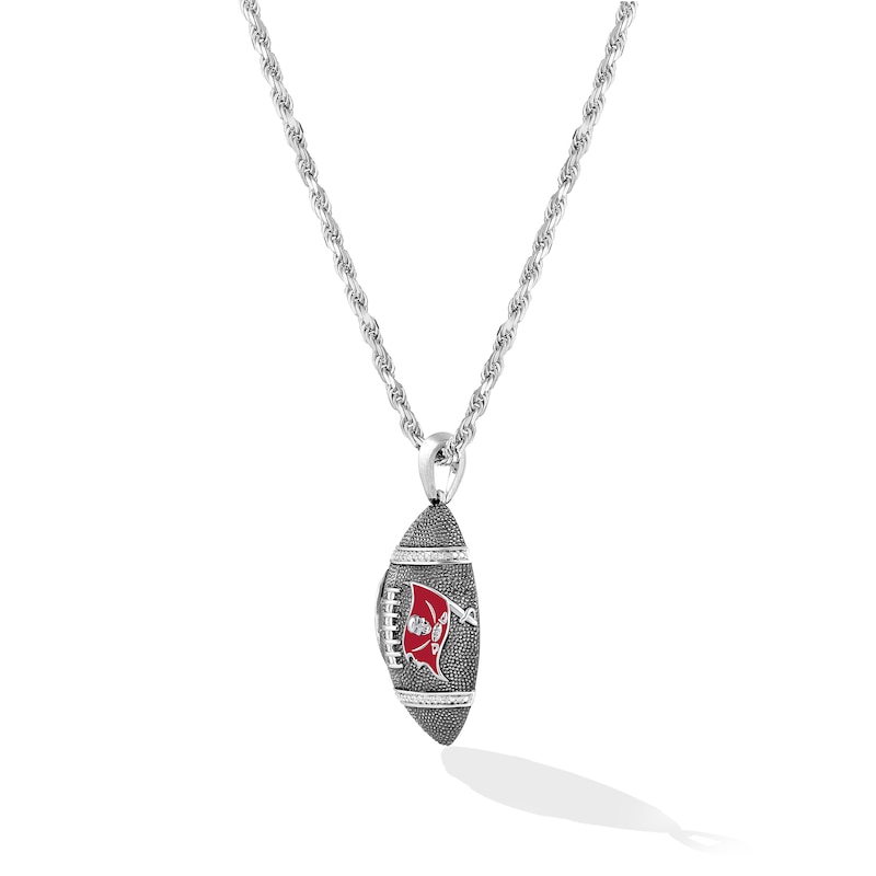 Main Image 3 of True Fans Tampa Bay Buccaneers 1/20 CT. T.W. Diamond Vertical Football Necklace in Sterling Silver