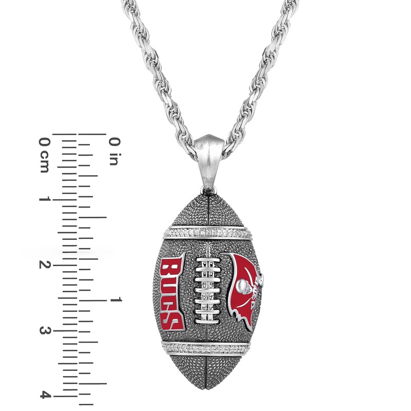 Main Image 4 of True Fans Tampa Bay Buccaneers 1/20 CT. T.W. Diamond Vertical Football Necklace in Sterling Silver
