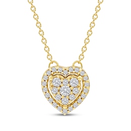 Multi-Diamond Heart Halo Necklace 1/6 ct tw 10K Yellow Gold 18"