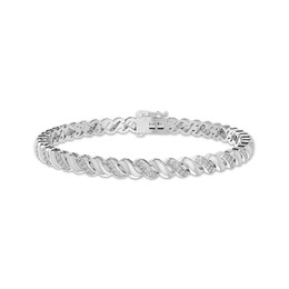Diamond Alternating Wave Link Bracelet 1/2 ct tw Sterling Silver 7.25"