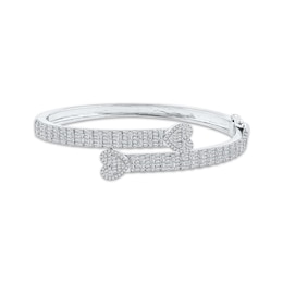 Baguette & Round-Cut Multi-Diamond Heart Bangle Bracelet 2 ct tw 10K White Gold