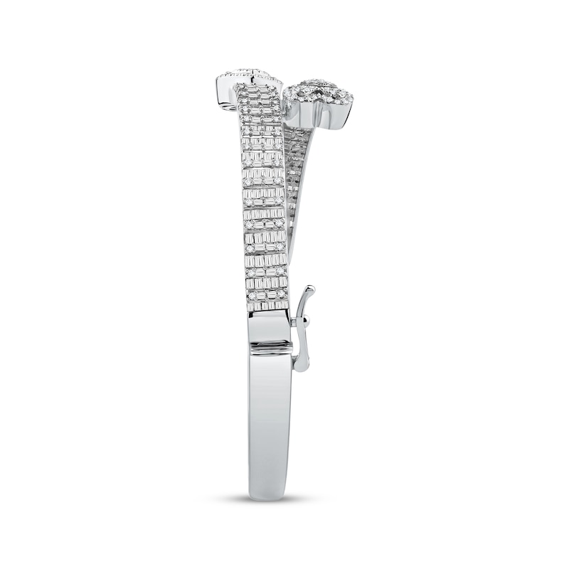 Main Image 2 of Baguette & Round-Cut Multi-Diamond Heart Bangle Bracelet 2 ct tw 10K White Gold