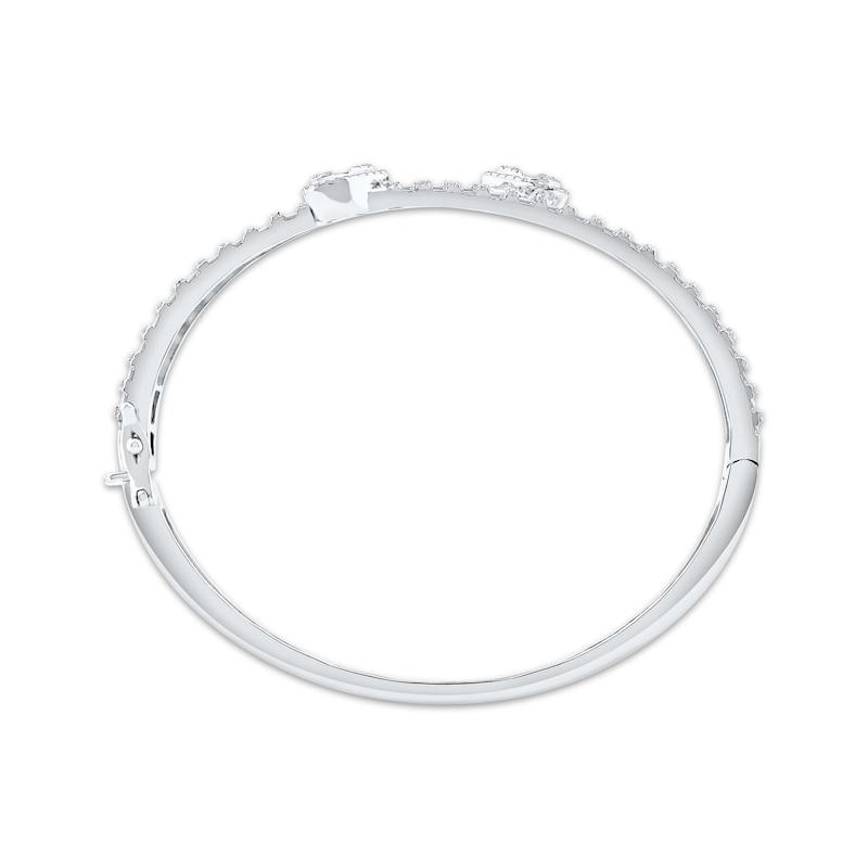 Main Image 3 of Baguette & Round-Cut Multi-Diamond Heart Bangle Bracelet 2 ct tw 10K White Gold