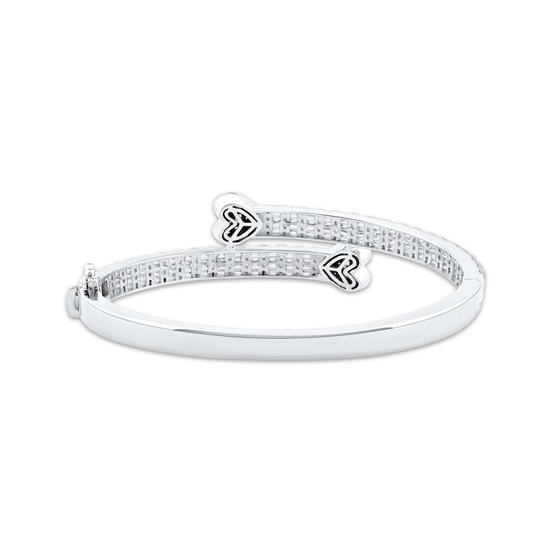 Main Image 4 of Baguette & Round-Cut Multi-Diamond Heart Bangle Bracelet 2 ct tw 10K White Gold