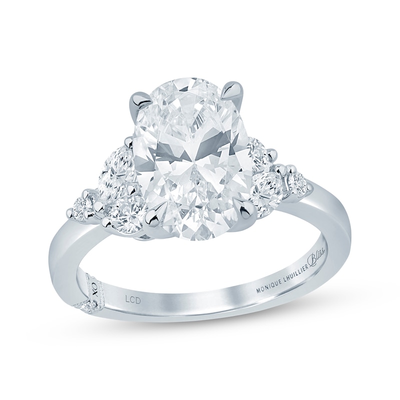Main Image 1 of Monique Lhuillier Bliss Oval-Cut Lab-Grown Diamond Engagement Ring 3-1/3 ct tw 18K White Gold