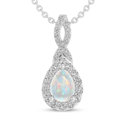 Pear-Shaped Lab-Created Opal & White Lab-Created Sapphire Drop Necklace Sterling Silver 18"