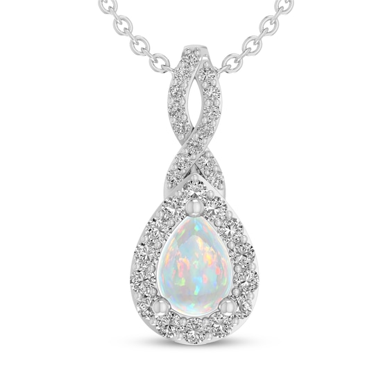 Pear-Shaped Lab-Created Opal & White Lab-Created Sapphire Drop Necklace Sterling Silver 18"