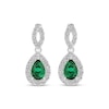 Thumbnail Image 2 of Pear-Shaped Lab-Created Emerald & White Lab-Created Sapphire Dangle Earrings Sterling Silver