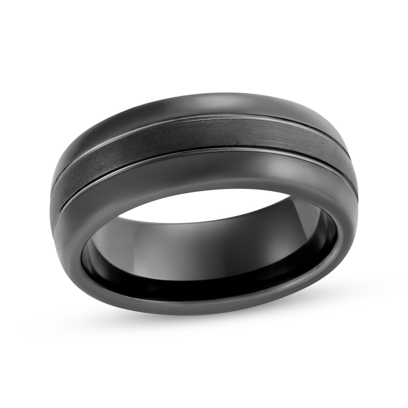 Main Image 1 of Center Stripe Wedding Band Black Ion-Plated Tungsten Carbide 8mm