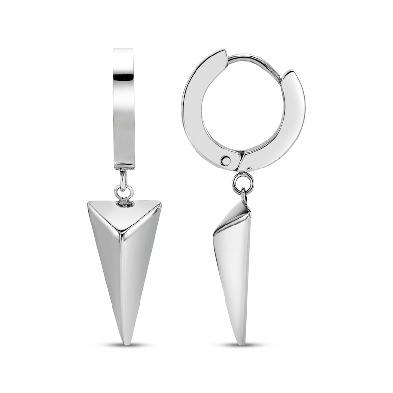 Main Image 3 of Men's Pyramid Dangle Hoop Earrings Stainless Steel