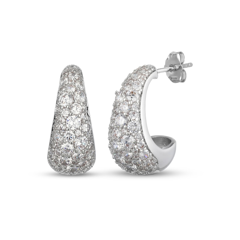 Main Image 1 of STUDIO BY KAY White Lab-Created Sapphire Tapered J-Hoop Earrings Sterling Silver