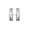 Thumbnail Image 2 of Oval-Cut Lab-Created Opal & White Lab-Created Sapphire Chain Link Hoop Earrings Sterling Silver