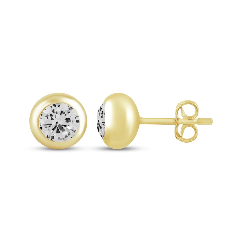 Main Image 3 of STUDIO BY KAY White Lab-Created Sapphire Bezel-Set Solitaire Stud Earrings 24K Yellow Gold Vermeil Sterling Silver