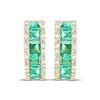 Thumbnail Image 2 of Square-Cut Lab-Created Emerald & White Lab-Created Sapphire Hoop Earrings 10K Yellow Gold
