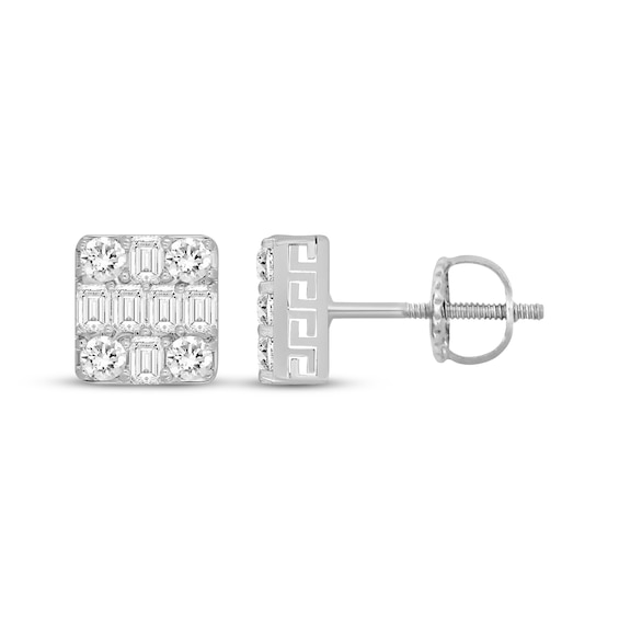 KAY Lab-Grown Diamonds Men's Multi-Stone Square Stud Earrings 2 ct tw Sterling Silver
