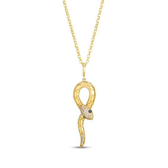 Le Vian Blue Sapphire Snake Loop Necklace 1/10 ct tw Diamond 14K Honey Gold 19"
