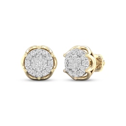 STUDIO BY KAY Men's Lab-Grown Diamond Halo Stud Earrings 1/2 ct tw 24K Yellow Gold Vermeil Sterling Silver