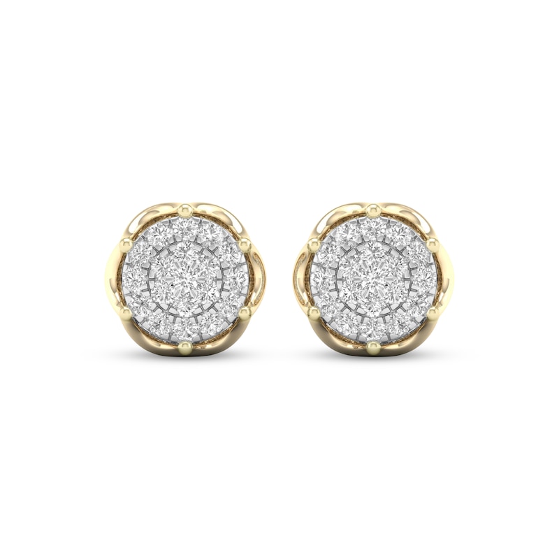 Main Image 2 of Men's Lab-Grown Diamond Halo Stud Earrings 1/2 ct tw 24K Yellow Gold Vermeil Sterling Silver