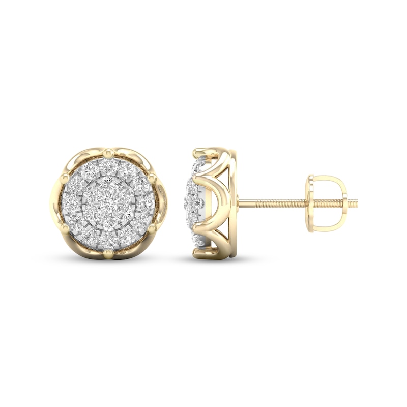 Main Image 3 of Men's Lab-Grown Diamond Halo Stud Earrings 1/2 ct tw 24K Yellow Gold Vermeil Sterling Silver